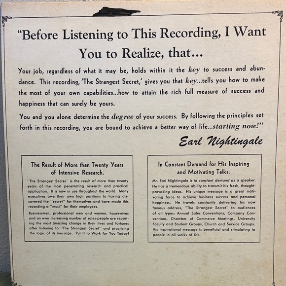 Earl Nightingale 'The Strangest Secret' Record - Picture 3 of 15